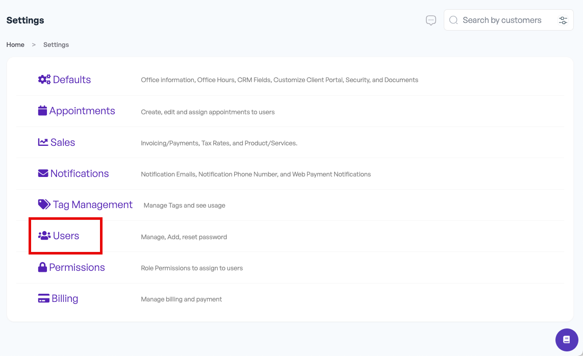 Proclient Settings - Users