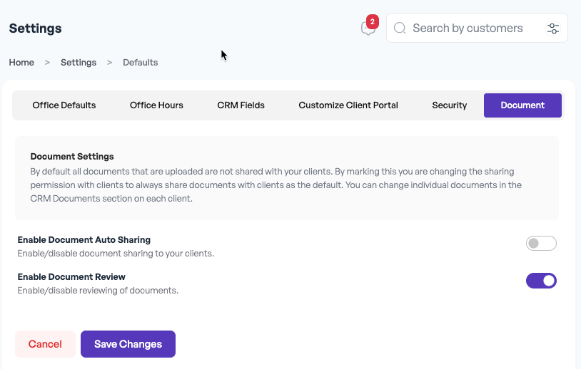 Settings - Defaults