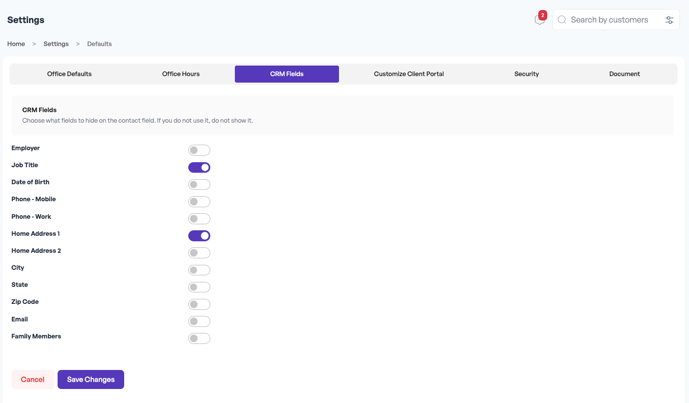 Settings - Defaults