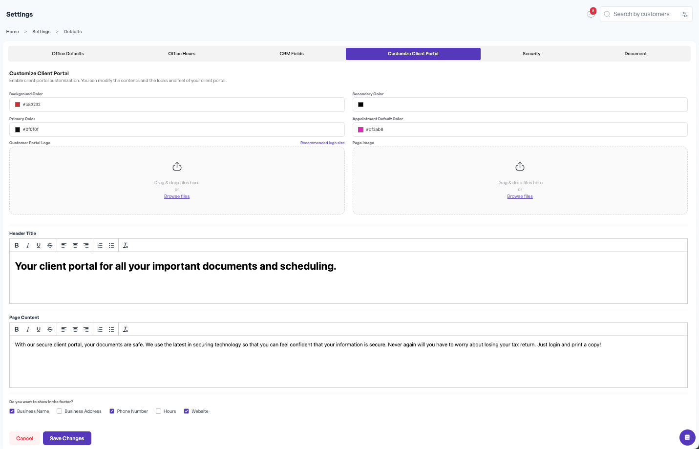 Settings - Defaults