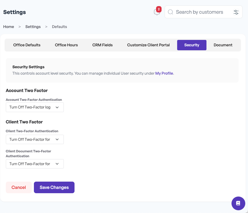 Settings - Defaults