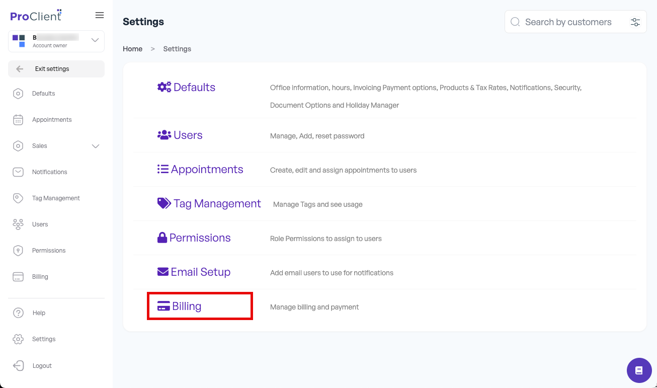 Settings - Billing